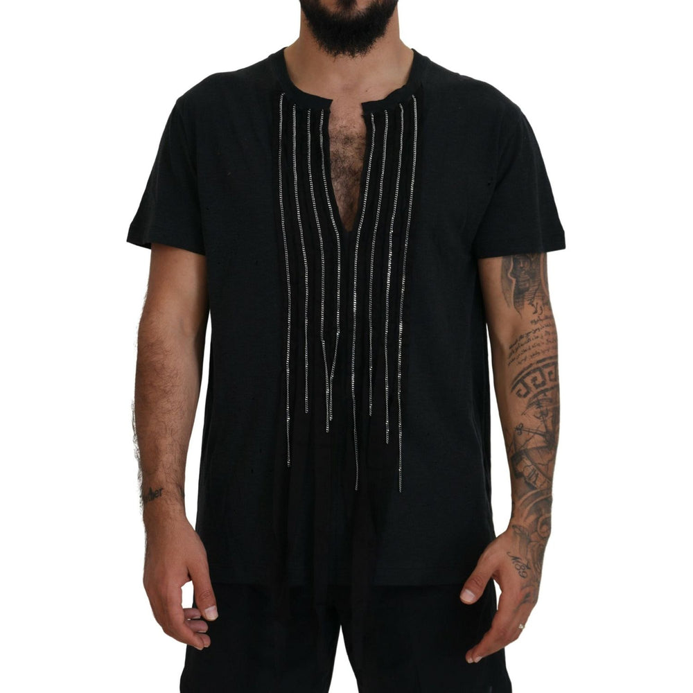Dsquared² Black Chain Embellished Cotton Short Sleeve T-shirt THS83507-48
