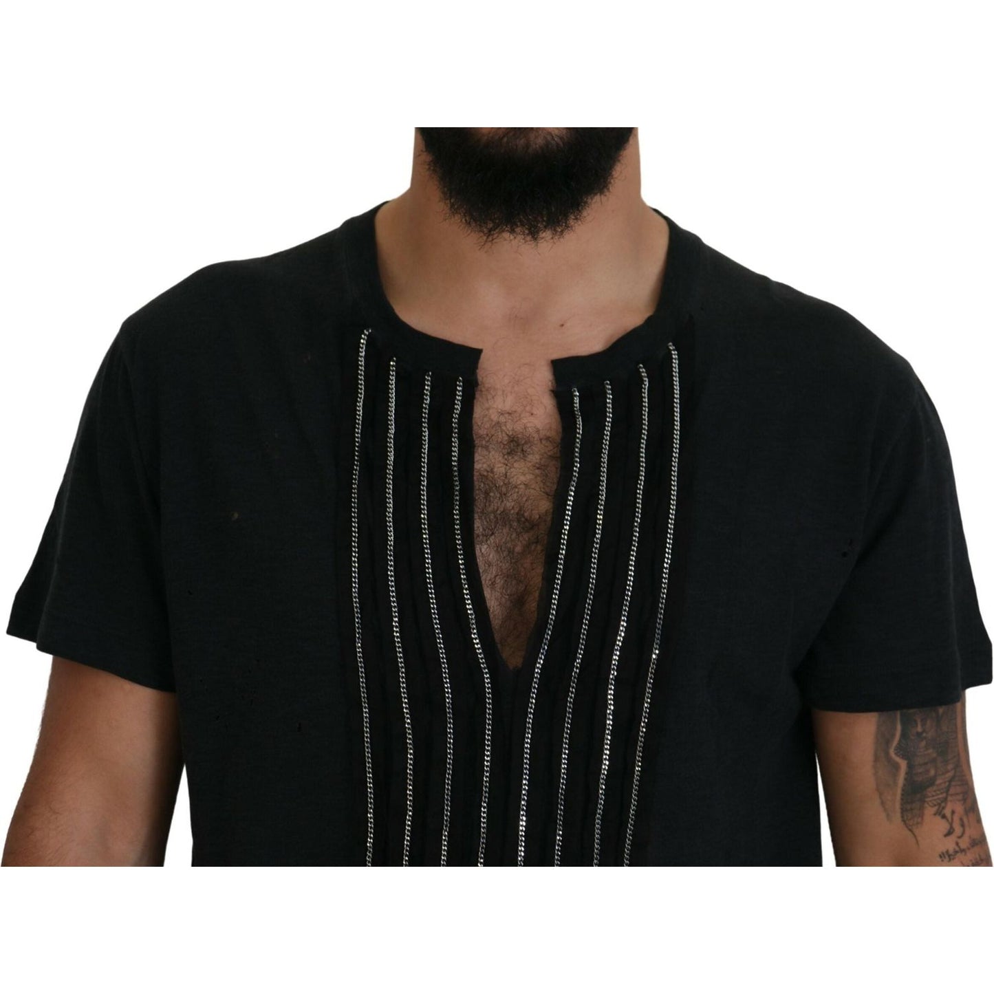 Dsquared² Black Chain Embellished Cotton Short Sleeve T-shirt THS83507-48