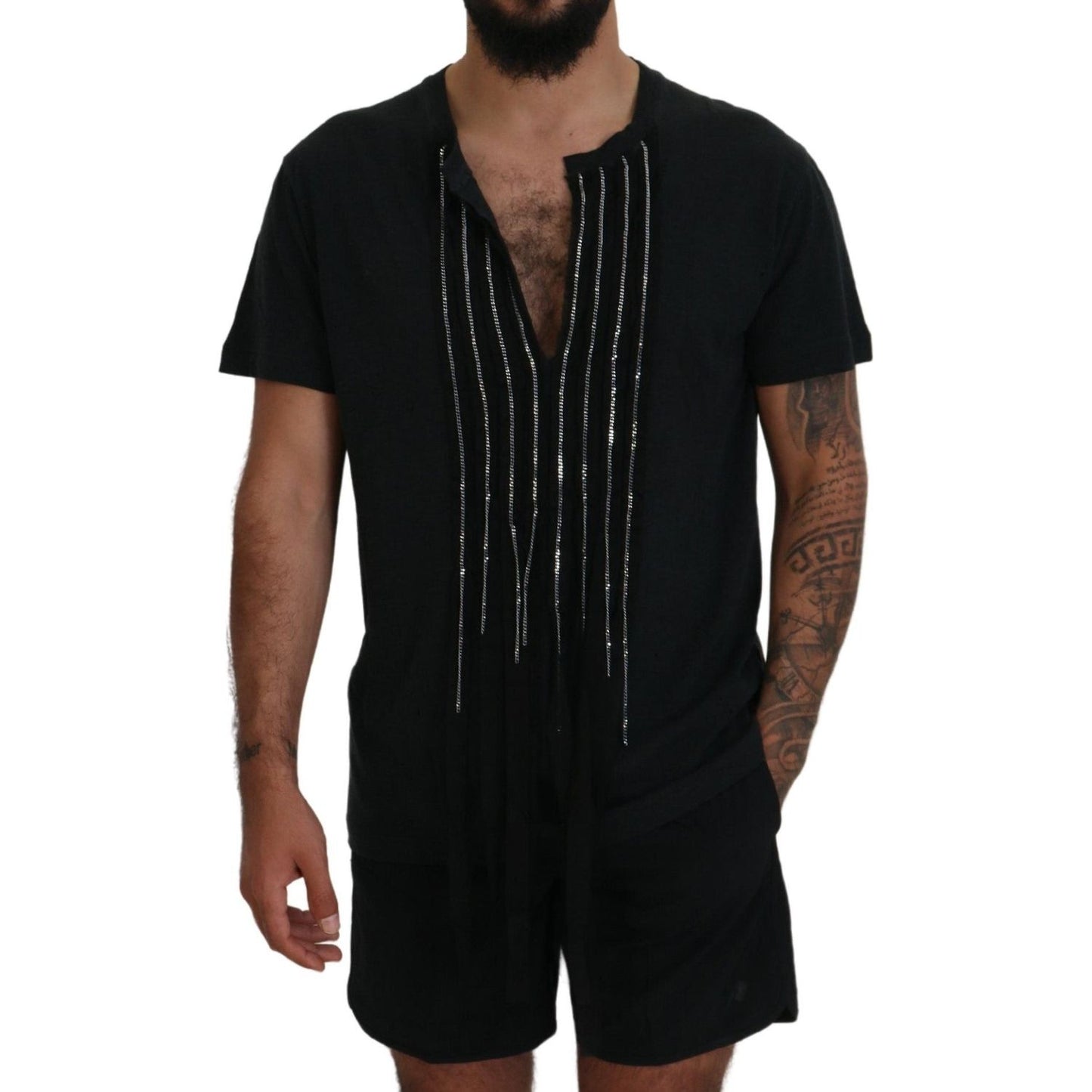 Dsquared² Black Chain Embellished Cotton Short Sleeve T-shirt THS83507-48