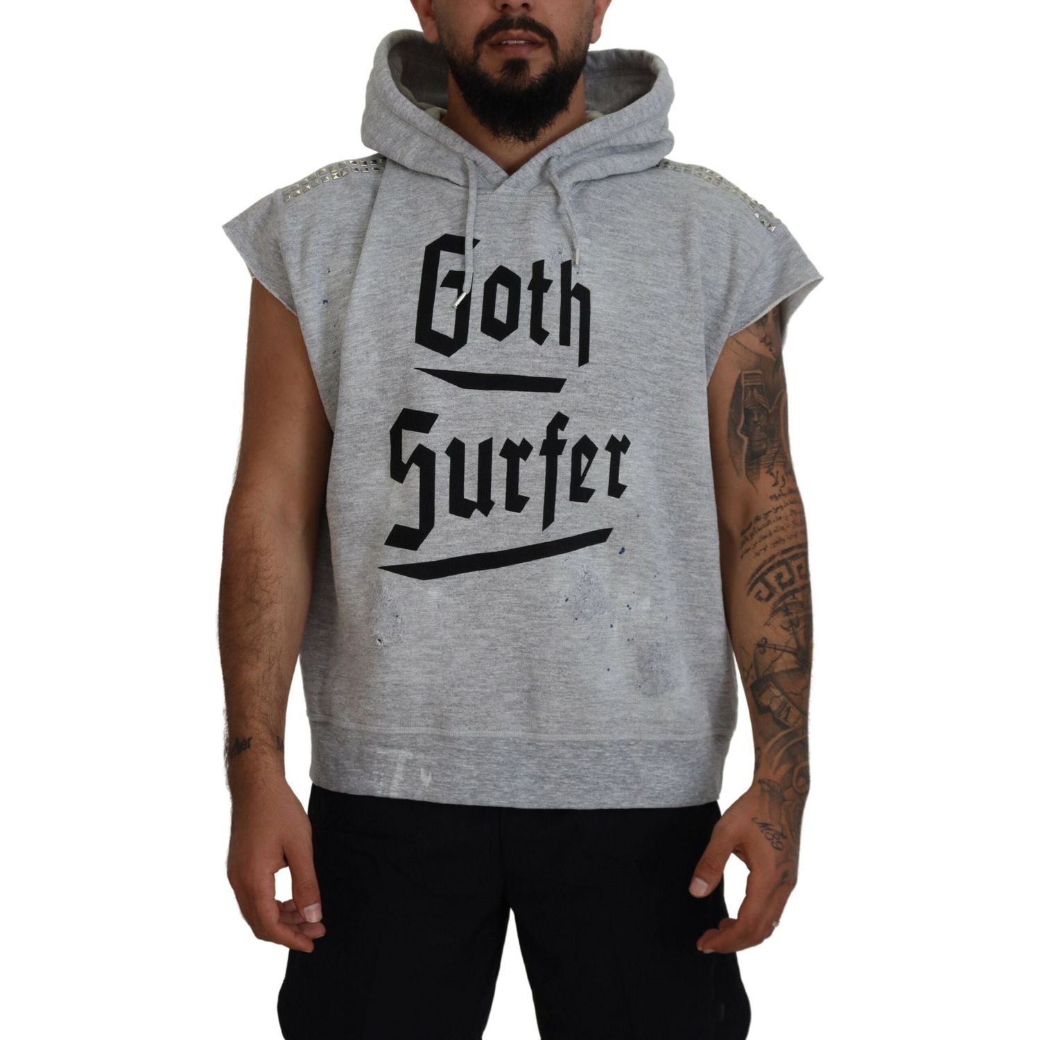 تي شيرت Dsquared² قطني رمادي فاتح بأكمام قصيرة وغطاء للرأس