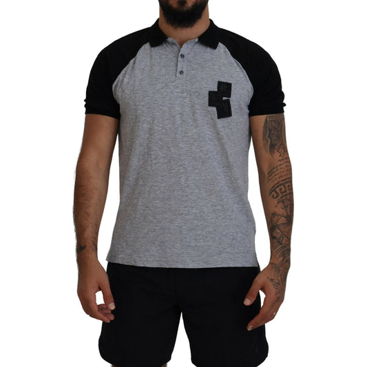 Dsquared² Gray Black Cotton Short Sleeves Collared T-shirt TSH83500-48