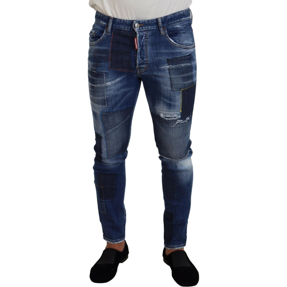 Dsquared² Blue Washed Patchwork Skinny Men Denim Jeans PAN74369-48