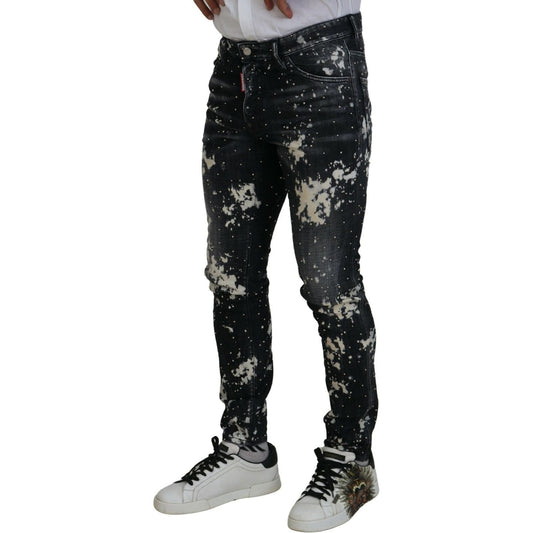 Dsquared² Black Washed White Color Splash Casual Denim Jeans PAN74443-48