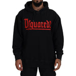 Dsquared² Black Cotton Hooded Printed Men Pullover Sweater