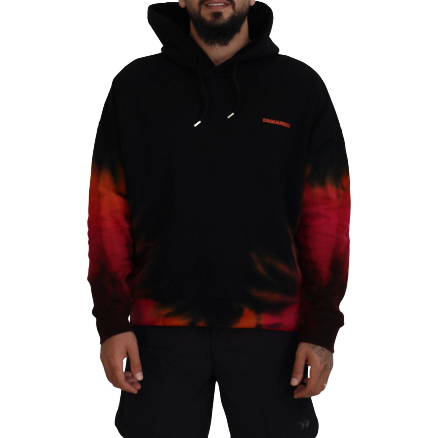 سترة Dsquared² المصنوعة من القطن باللونين الأسود والأحمر مع غطاء رأس وصبغة التعادل