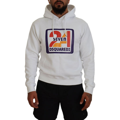 Dsquared² White Cotton Hooded Printed Men Pullover Sweater