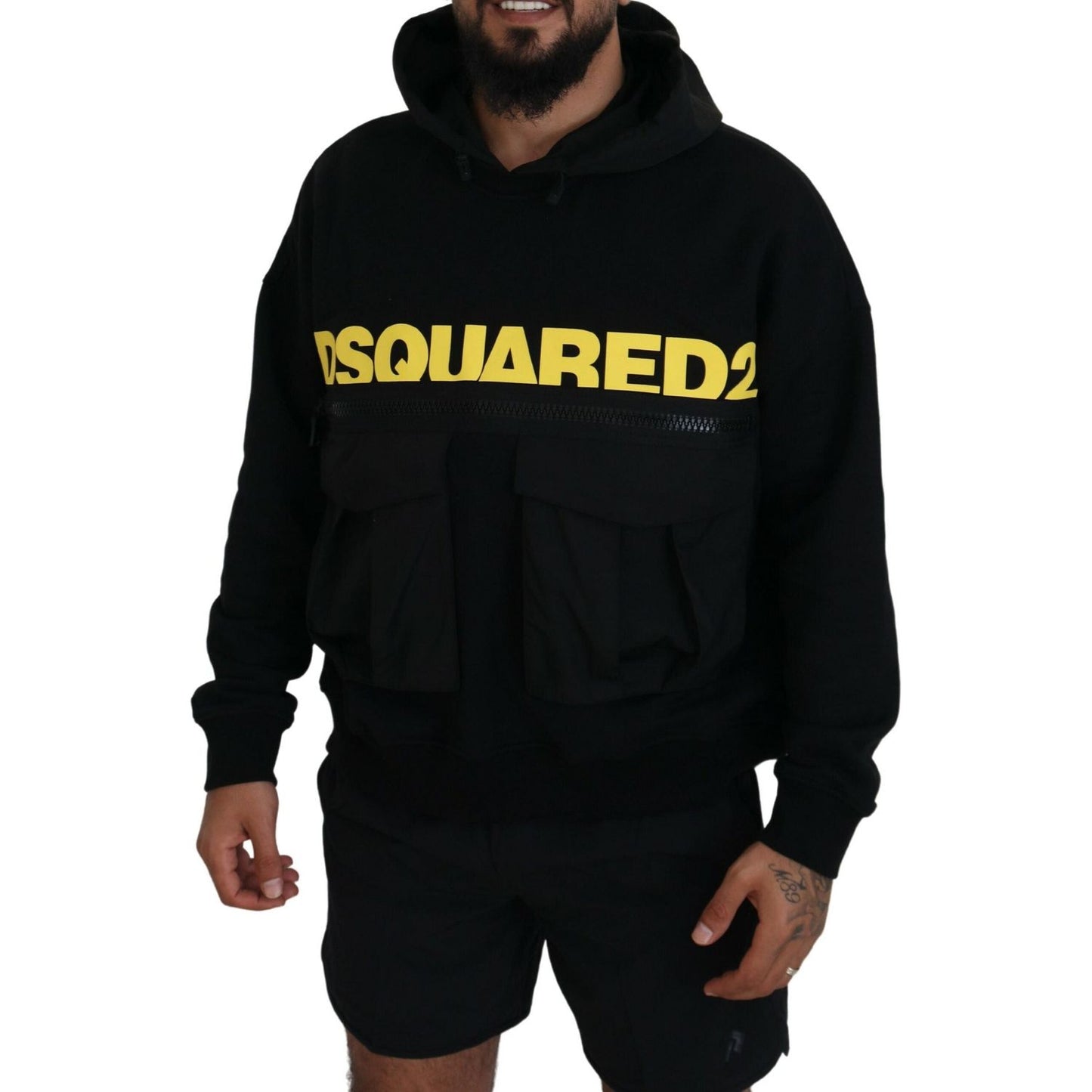 Dsquared² Black Cotton Hooded Printed Pullover Sweater TSH83488-48