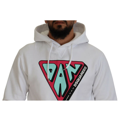 Dsquared² White Cotton Hooded Printed Pullover Sweater