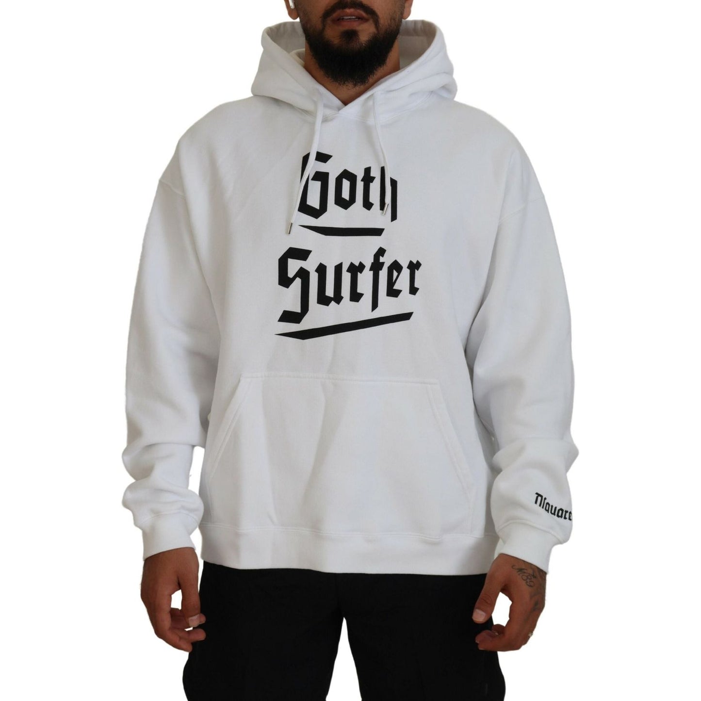 Dsquared² White Cotton Hooded Printed Men Pullover Sweater1728,67345645728,Clothing,Dsquared²,Hoodies - Sweaters - Clothing,IT48 | M,Material: 100% Cotton,Men,Preowned / Defect,Sweaters - Clothing,Sweaters - Men - Clothing,White