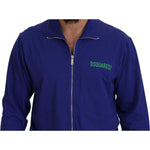 Dsquared² Blue Cotton Printed Collared Men Full Zip Sweater