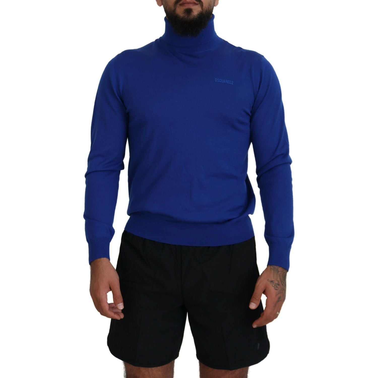 سترة Dsquared² زرقاء اللون بطبعة شعار وأكمام طويلة ورقبة مدورة