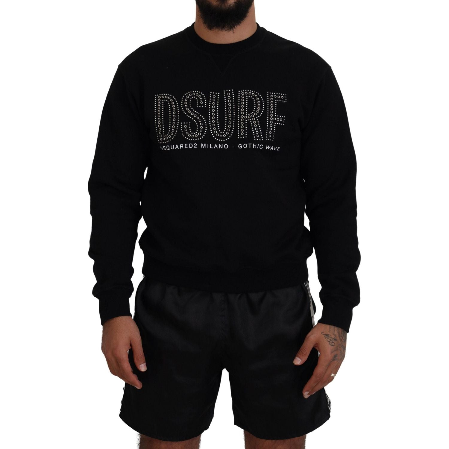 سترة صوفية بأكمام طويلة مطبوعة من القطن الأسود من Dsquared²