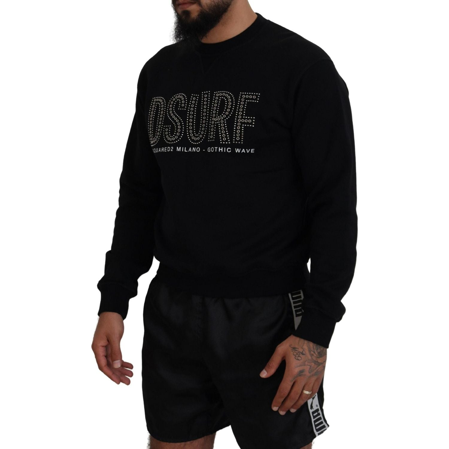 سترة صوفية بأكمام طويلة مطبوعة من القطن الأسود من Dsquared²