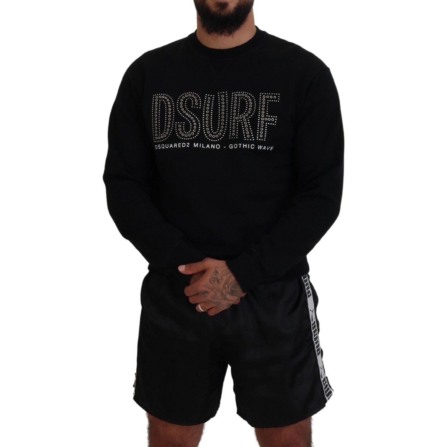 سترة صوفية بأكمام طويلة مطبوعة من القطن الأسود من Dsquared²