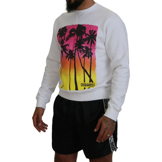 Dsquared² White Cotton Printed Long Sleeves Pullover Sweater TSH83533-48