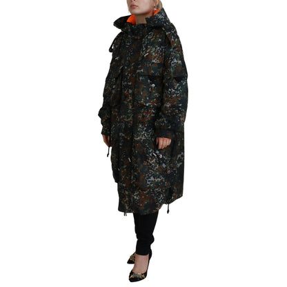 Dsquared² Green Hooded Goth Camouflage Print Parka Coat Jacket