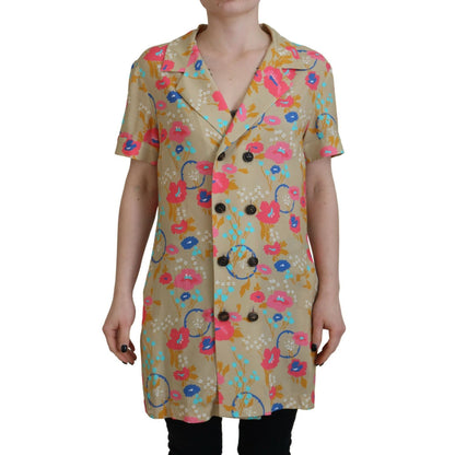 Dsquared² Multicolor Printed Collared Button Front Long Blouse Top