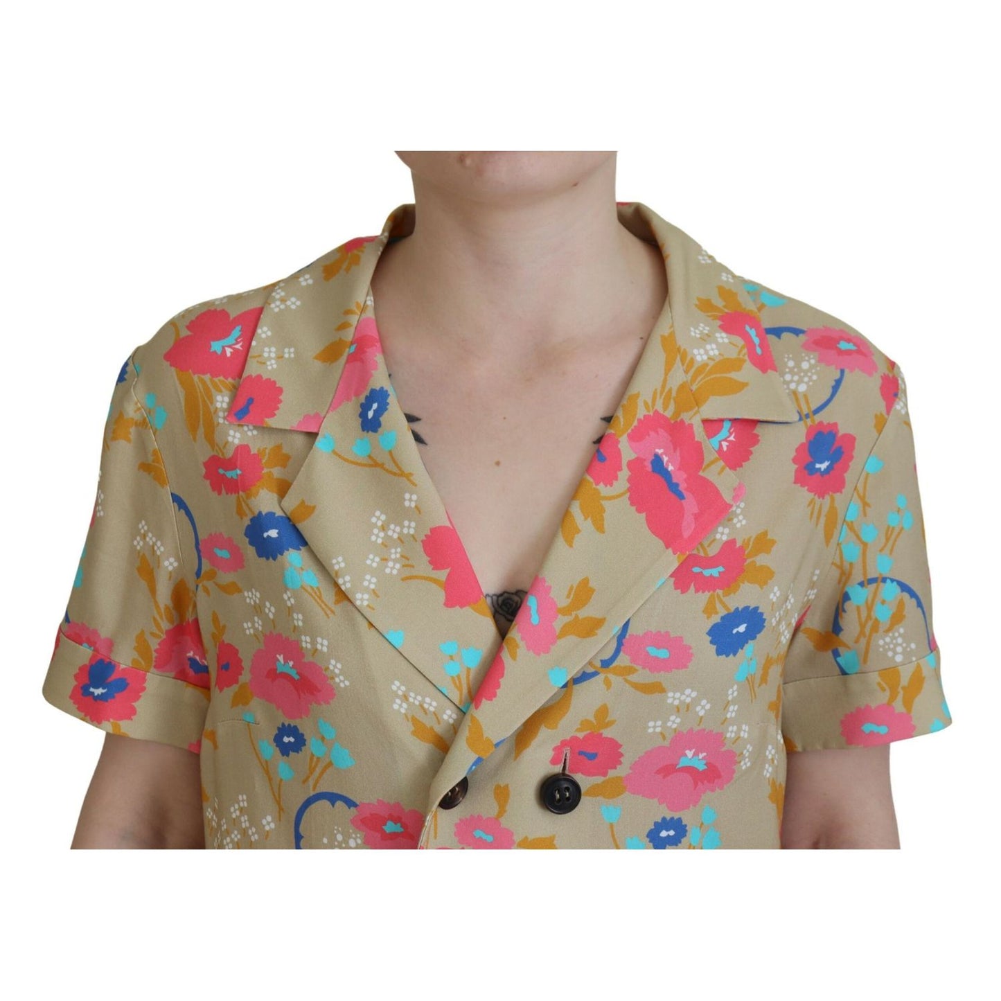 Dsquared² Multicolor Printed Collared Button Front Long Blouse Top