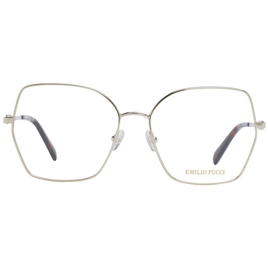 Emilio Pucci Gold Women Glasses Frame full-rim metal butterfly style with demo plastic lenses, size 56-16-140, includes branded case.