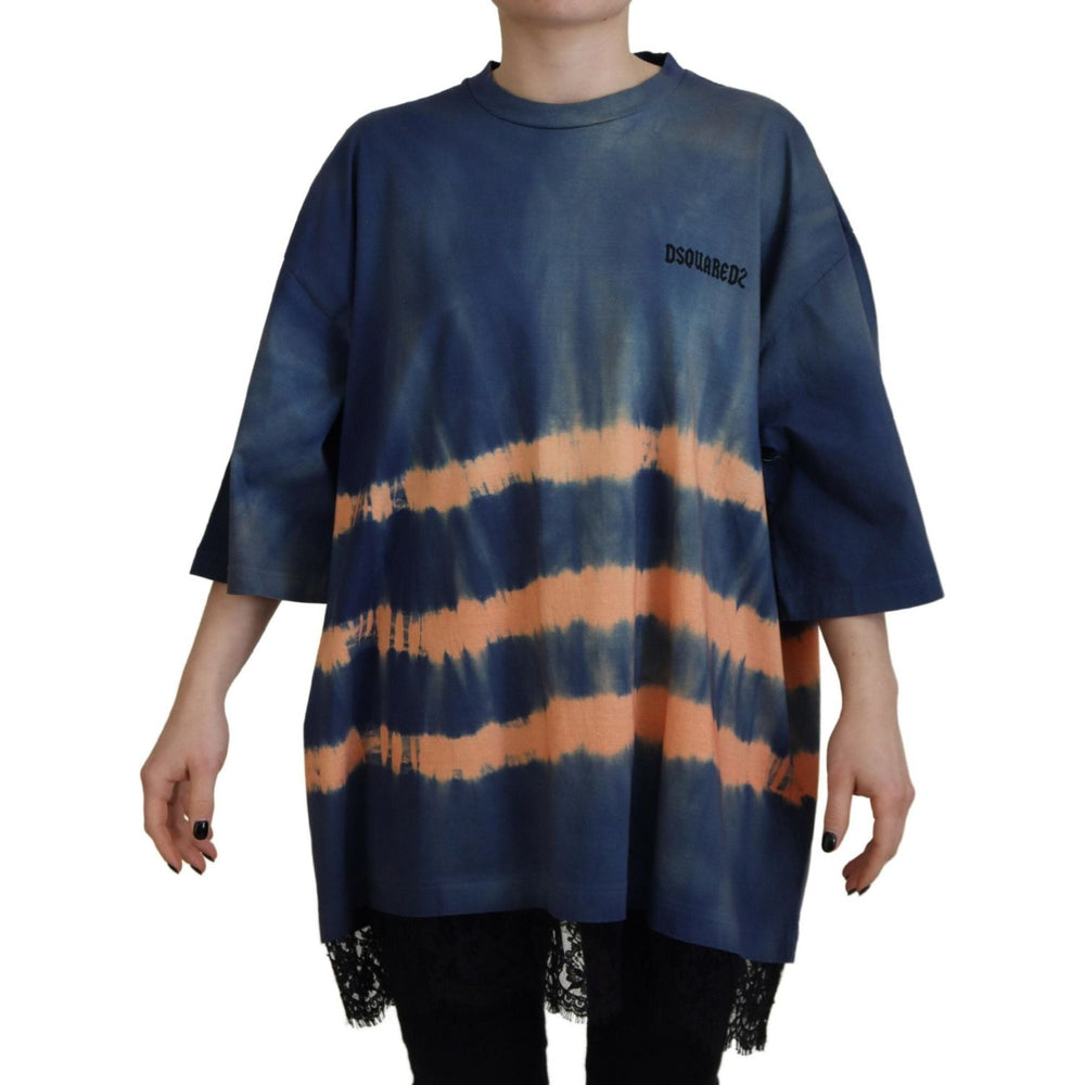 Dsquared² Blue Cotton Tie Dye Short Sleeves Lace T-shirt TSH83392-38