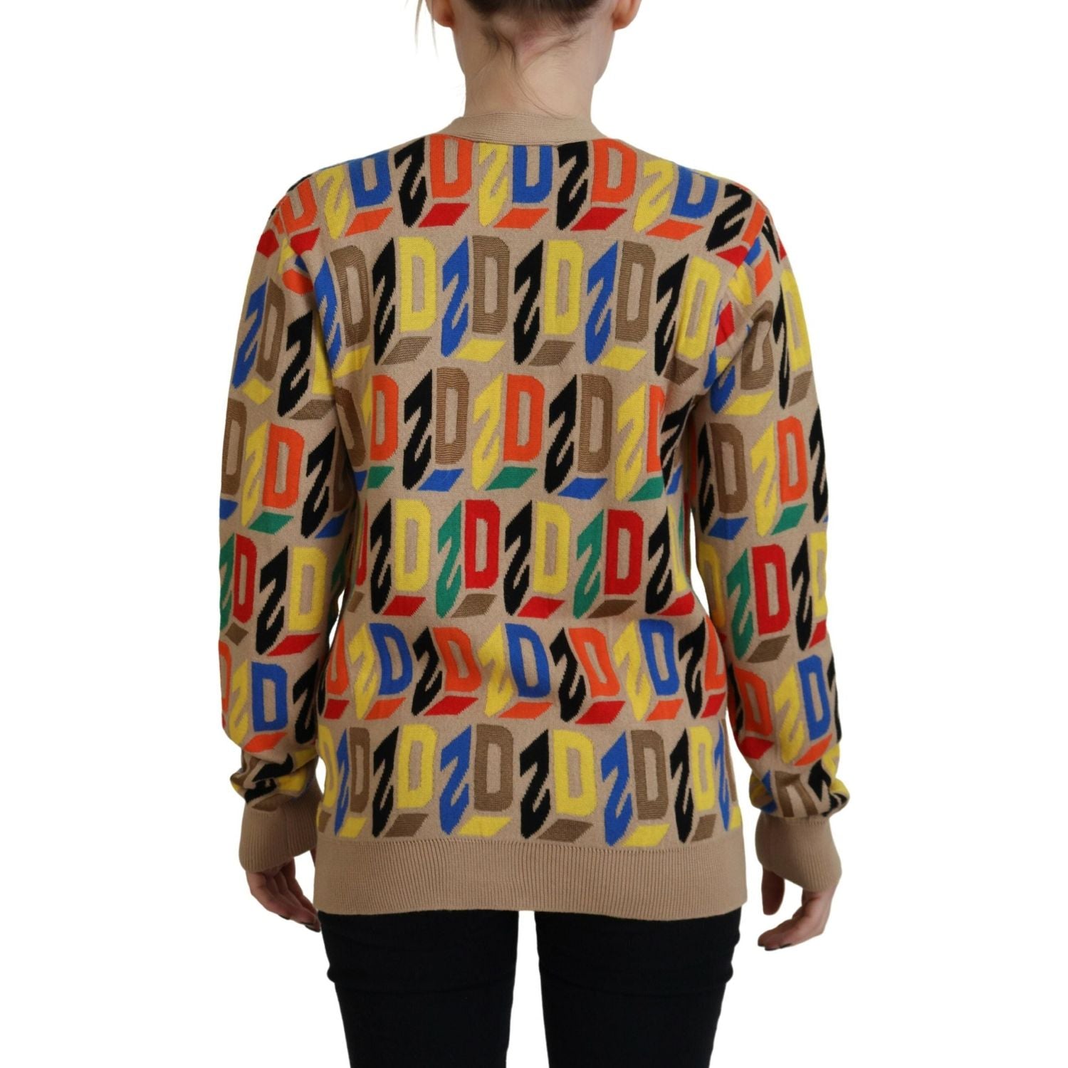 سترة كارديجان نسائية بأكمام طويلة وشعار Dsquared² باللون البني