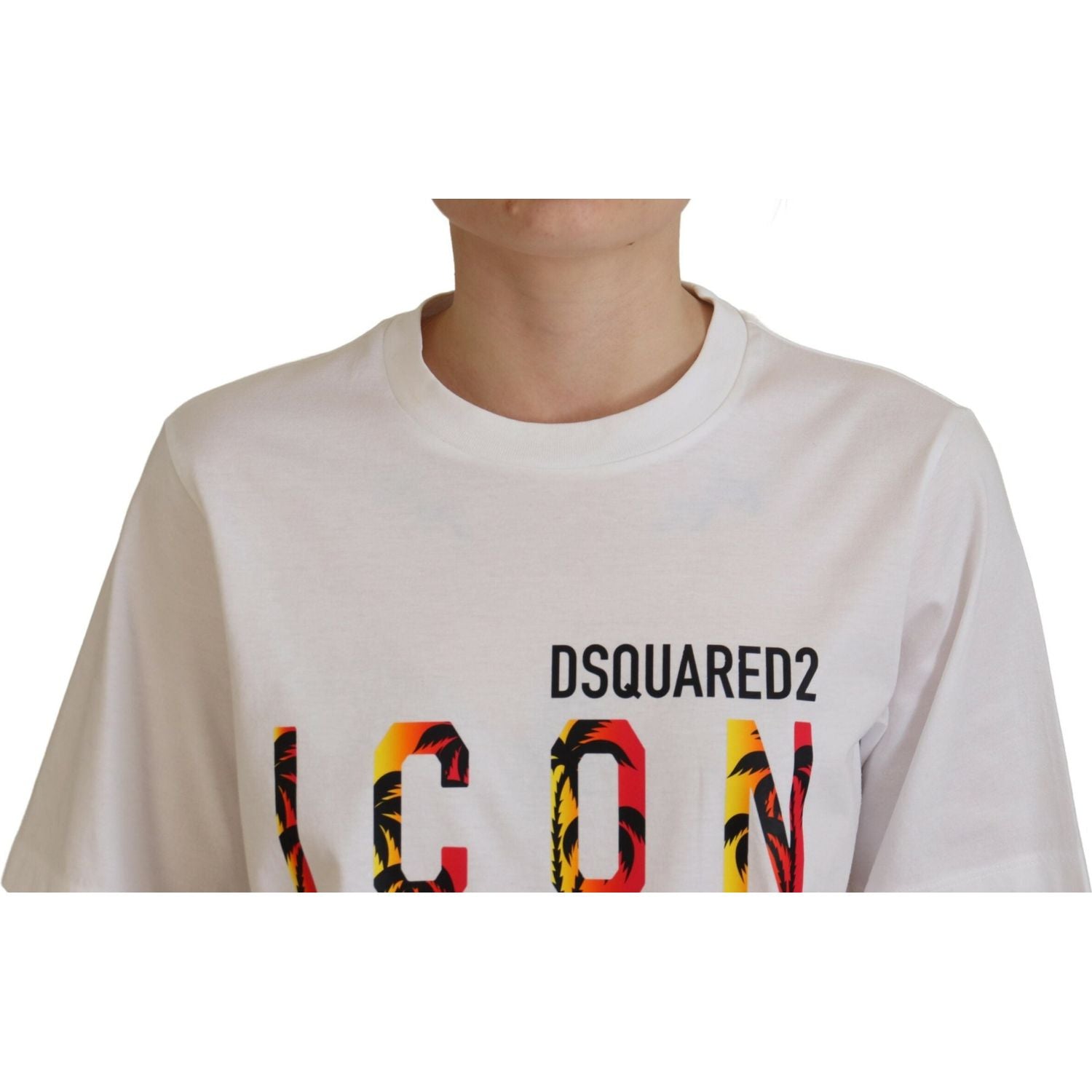 تي شيرت Dsquared² Icon East Tee أبيض من القطن اللامع برقبة دائرية