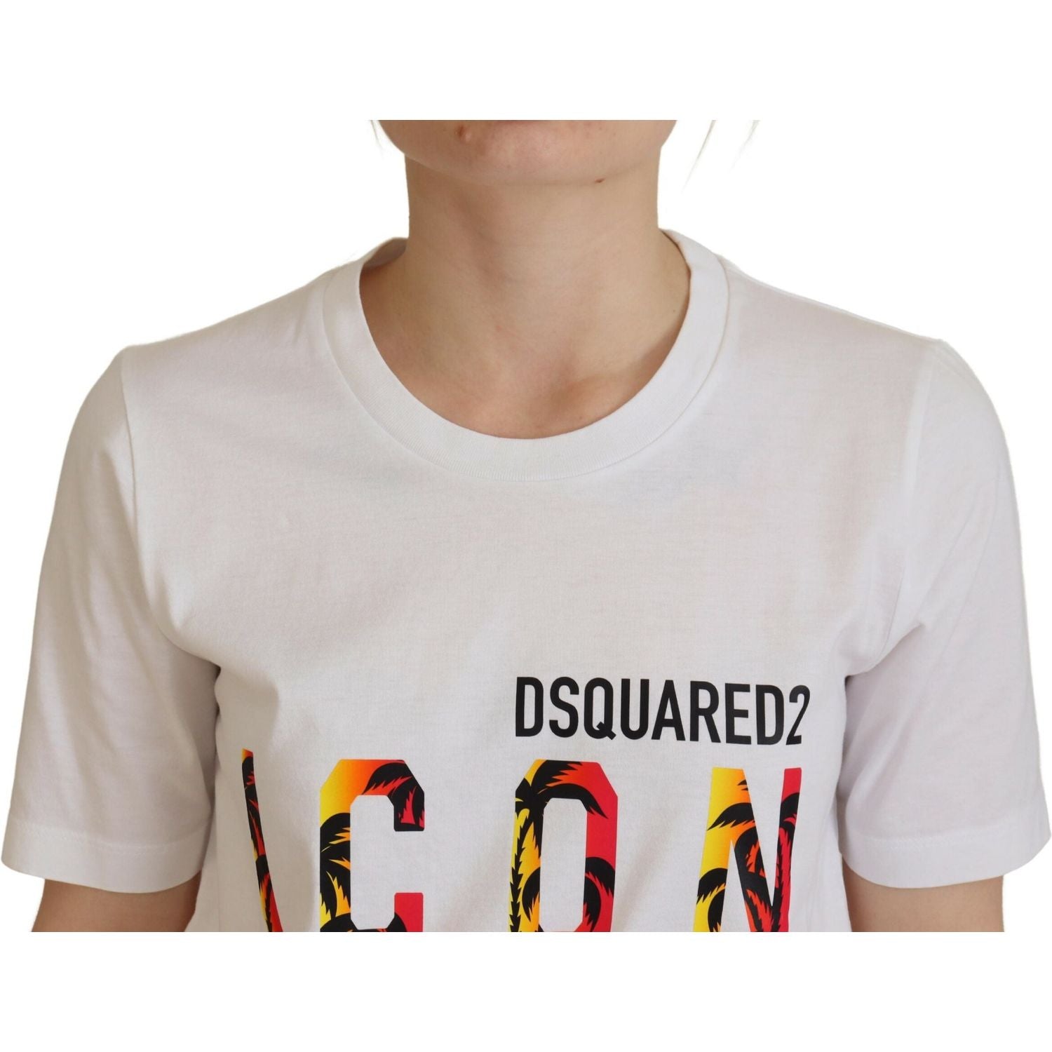 تي شيرت من القطن الأبيض بطبعة شعار Dsquared² برقبة دائرية