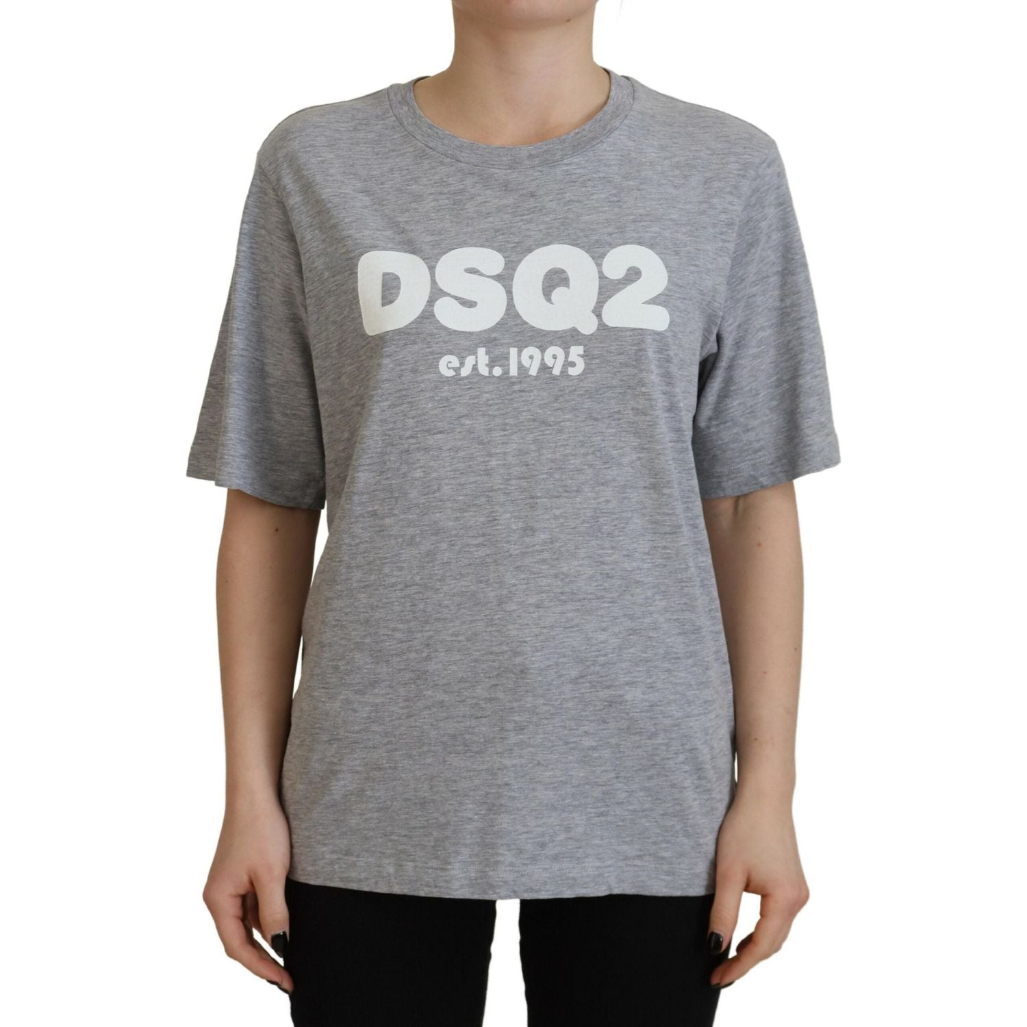 تي شيرت Dsquared² رمادي اللون من القطن برقبة دائرية وأكمام قصيرة