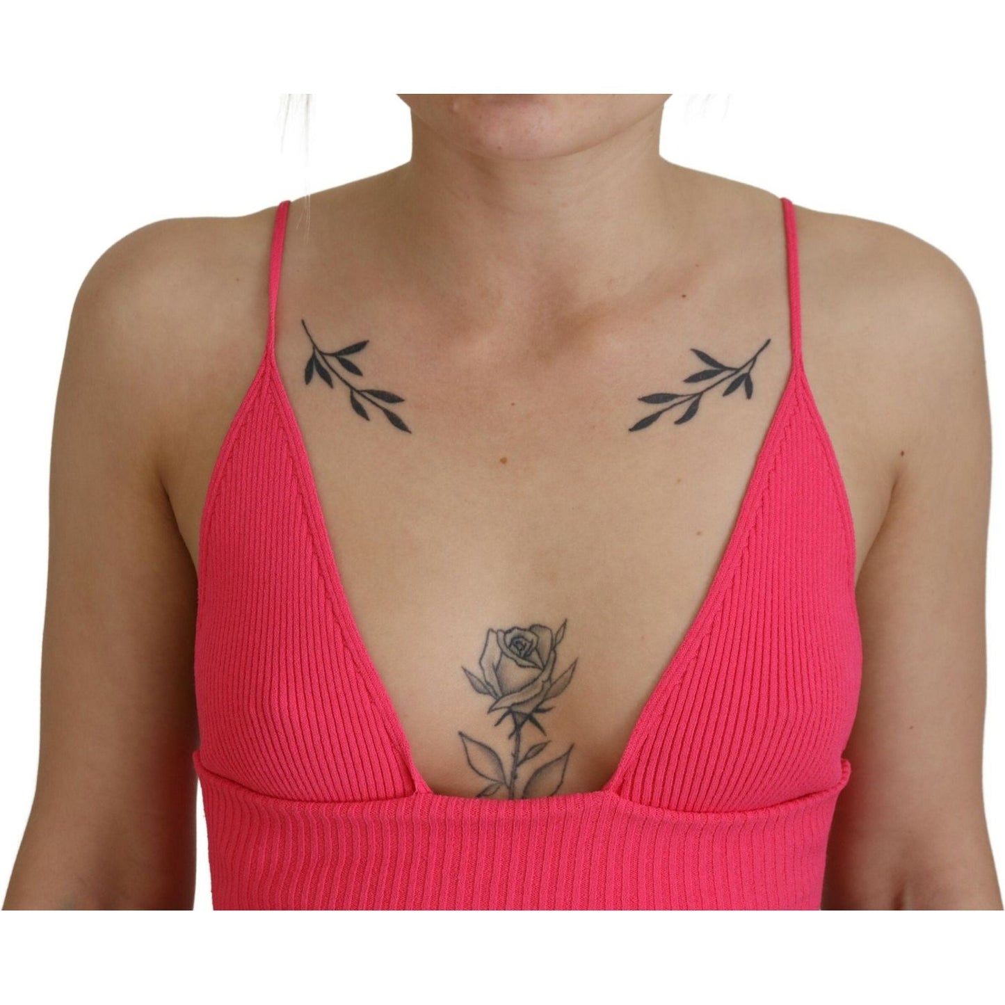 Dsquared² Pink Ribbed Knit Bra Cropped Spaghetti Strap Top TSH83417-38
