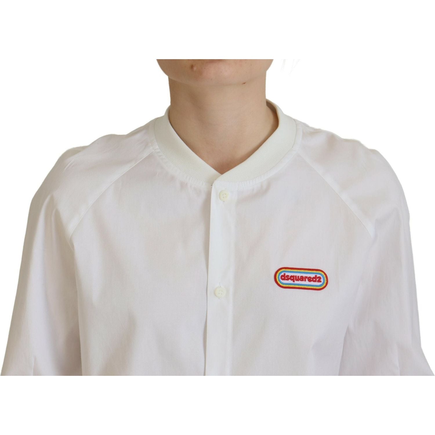 بلوزة Dsquared² بيضاء من القطن بأكمام طويلة وفتحة رقبة دائرية وأزرار