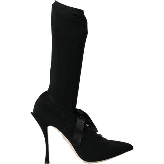 Dolce & Gabbana Black Stiletto Heels Mid Calf Boots Shoes