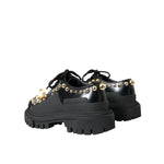 Dolce & Gabbana Black Leather Trekking Derby Embellished Shoes LA10843#1-36.5