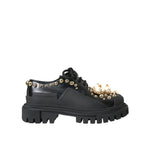 Dolce & Gabbana Black Leather Trekking Derby Embellished Shoes LA10843#1-36.5