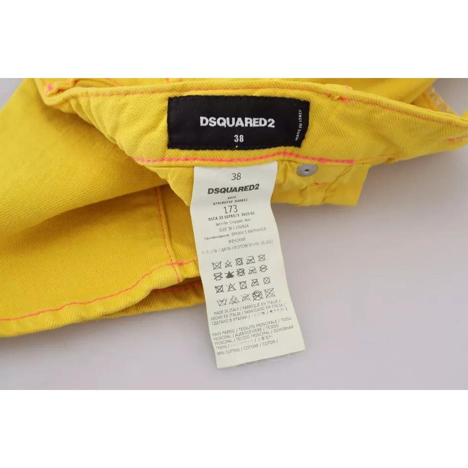 بنطلون جينز جينيفر قصير بخصر منخفض من القطن باللون الأصفر من Dsquared²