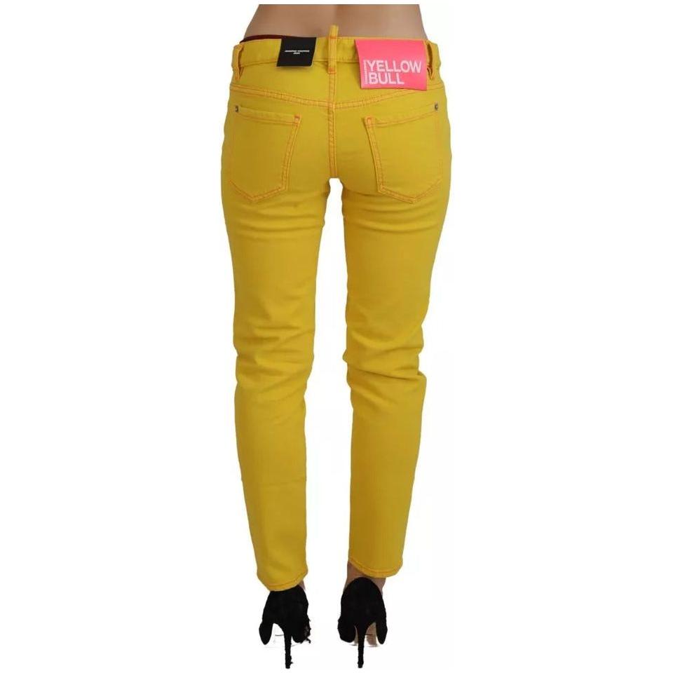 Dsquared² Yellow Cotton Low Waist Cropped Jennifer Denim Jeans PAN74512-38