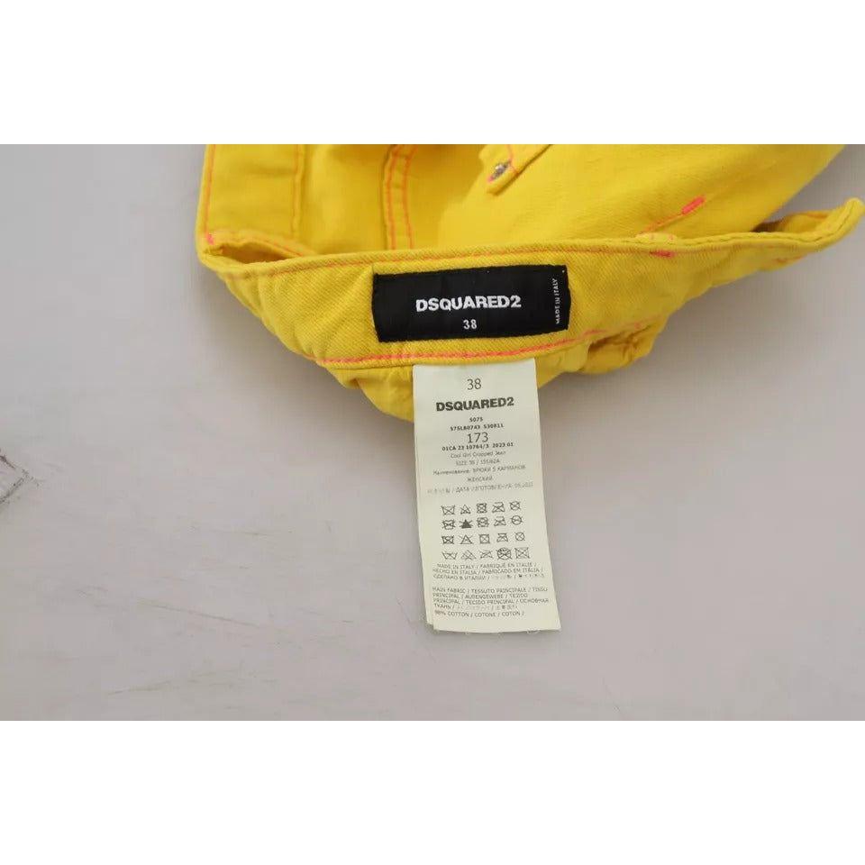 بنطلون جينز قصير من القطن باللون الأصفر من Dsquared² بخصر منخفض للفتيات