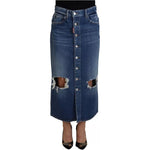 Dsquared² Blue Distressed High Waist Pencil Cut Denim Skirt SKI1896-38