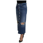 Dsquared² Blue Distressed High Waist Pencil Cut Denim Skirt SKI1896-38