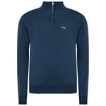 La Martina Blue Wool Men Sweater with Half Zip Closure