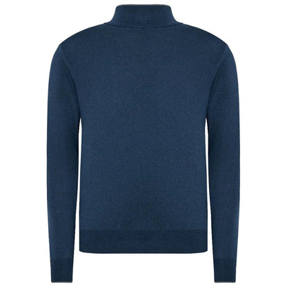 La Martina Blue Wool Men Sweater with Half Zip Closure