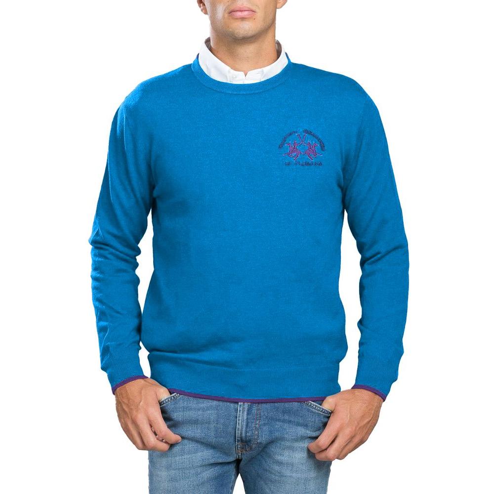 La Martina Blue Cotton Men Sweater