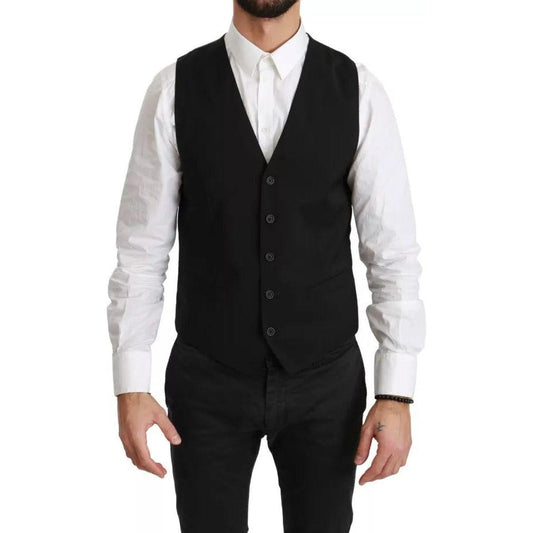 Dolce & Gabbana Black Wool Stretch Waistcoat Formal Dress Vest TSH4063-46