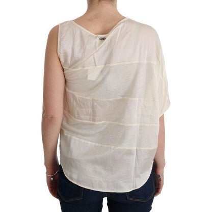 Costume National Beige Asymmetric Top Blouse 1728,67345645728,Beige,Clothing,Costume National,Material: 100% Cotton,New with tags,Sleeveless - T-Shirts - Clothing,T-Shirts - Clothing,Tops & T-Shirts - Women - Clothing,Women,Women - Clothing,XXS