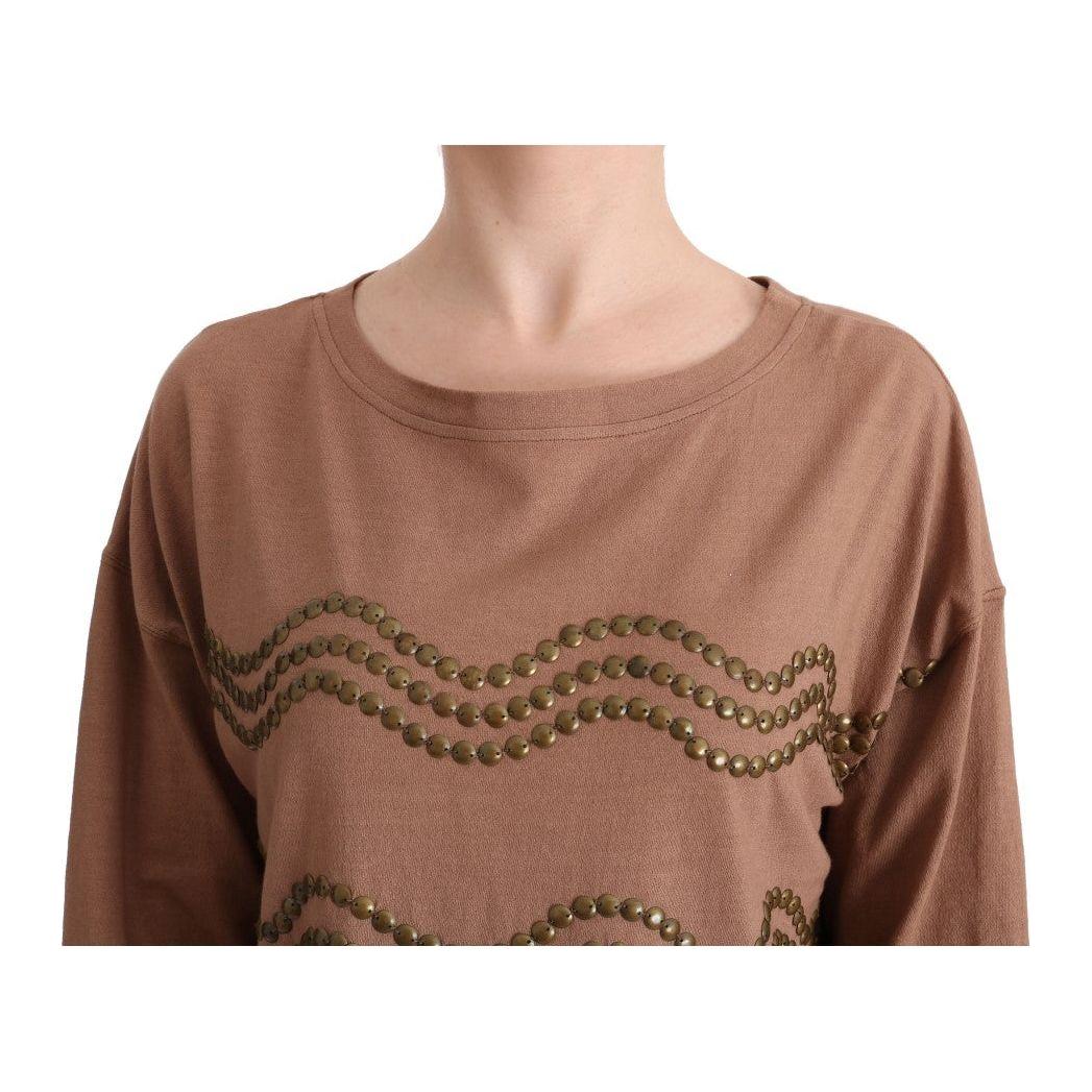 John Galliano Brown Cotton Studded Sweater 1728,67345645728,Brown,Clothing,John Galliano,Material: 100% Cotton,New with tags,S,Sweaters - Clothing,Sweaters - Women - Clothing,Sweatshirts - Sweaters - Clothing,Women,Women - Clothing,XS