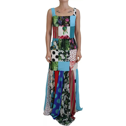 Dolce & Gabbana Silk Multicolor Patchwork Sheath Maxi Dress DR28868-40