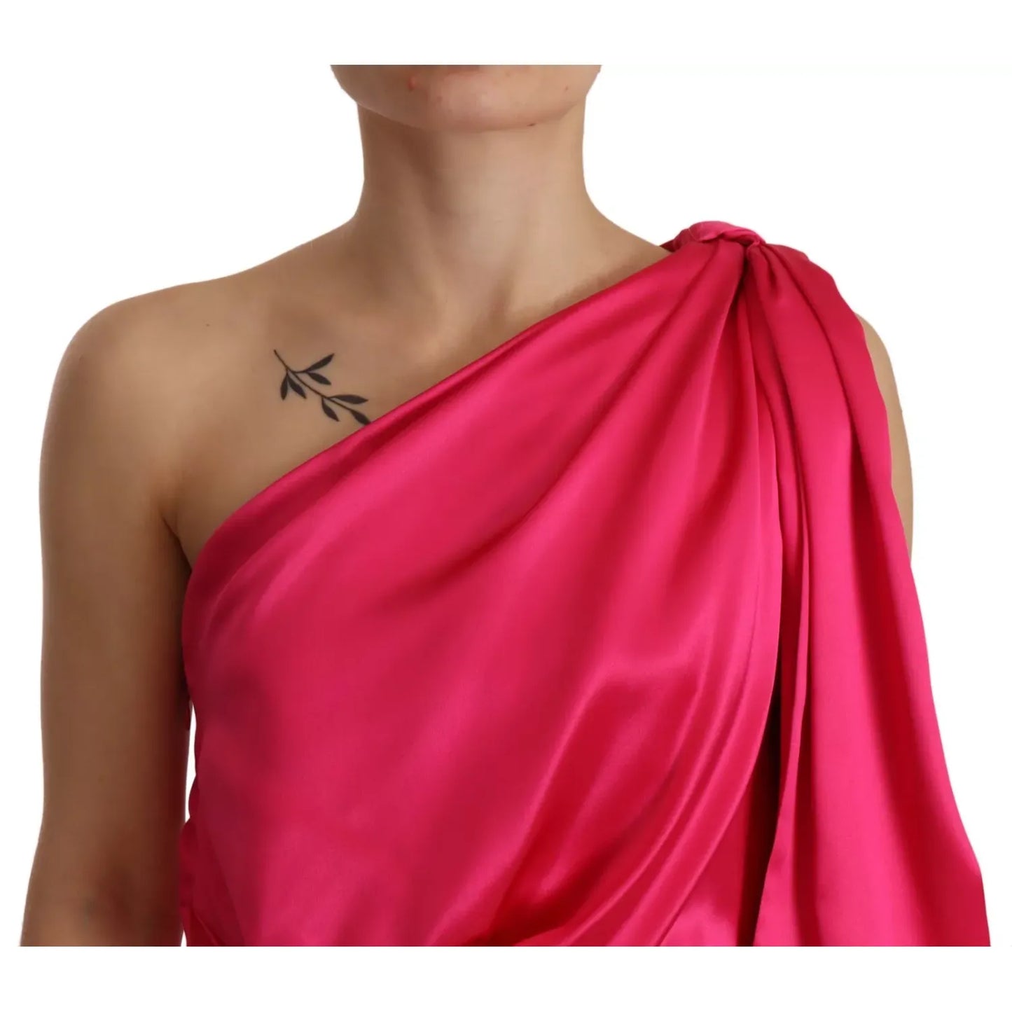 Dolce & Gabbana Silk Pink Fitted Cut One Shoulder Midi Dress