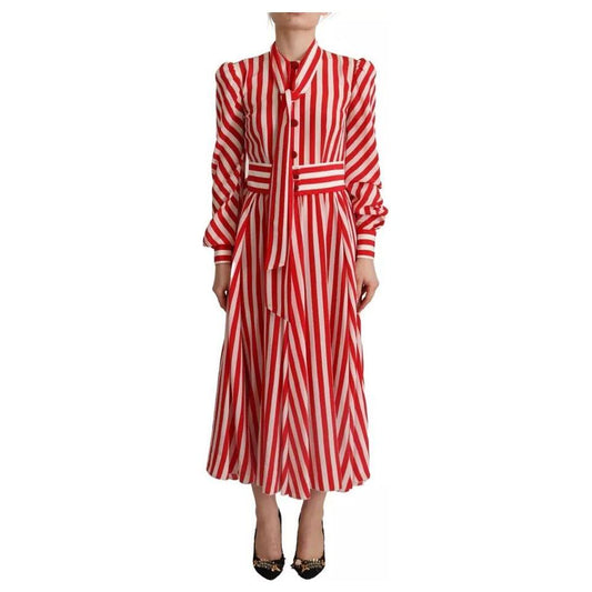 Dolce & Gabbana White Red Silk A-Line Shift Gown Maxi Dress DR28622-40
