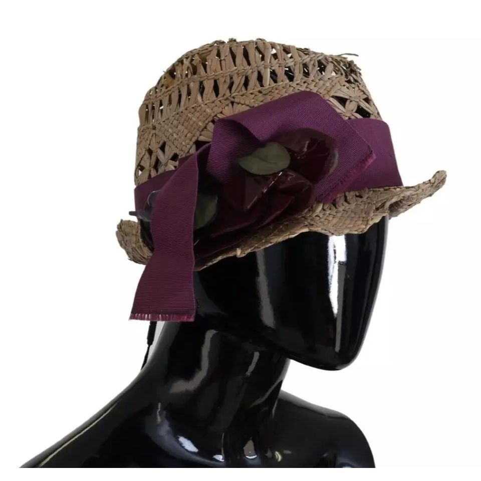 Dolce & Gabbana Brown Ribbon Floral Embellished Straw Hat