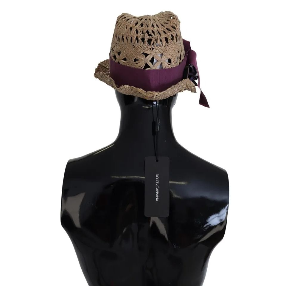 Dolce & Gabbana Brown Ribbon Floral Embellished Straw Hat