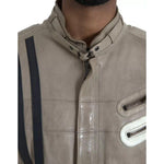 Dolce & Gabbana Beige Leather Full Zip Biker Coat Jacket JKT4052-48